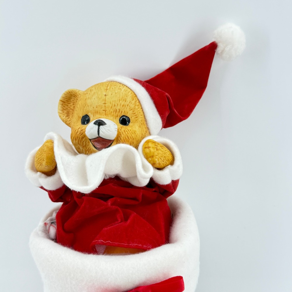 Jing'l Christmas Musical Teddy Bear Vintage Stocking Ornament 1985 Working 12" - Picture 2 of 14